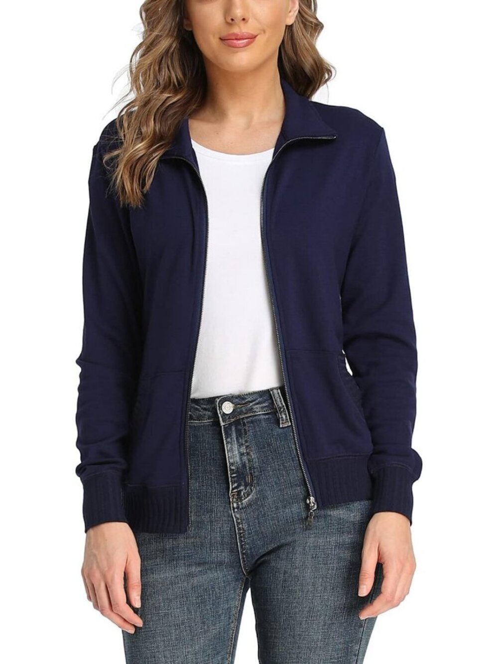 Stylish Women's Stand Collar Zip-Up Jacket with Pockets - Perfect for Running